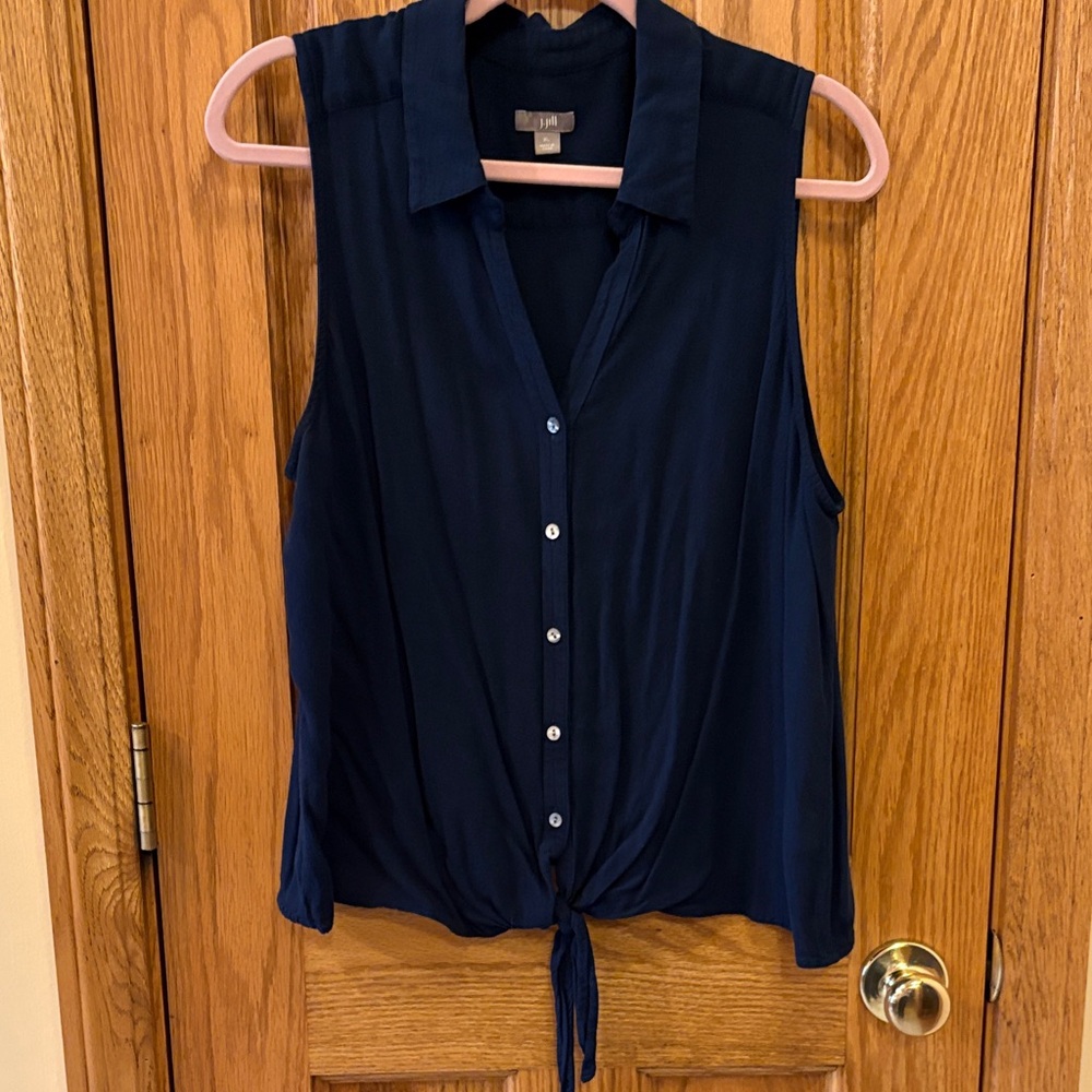 J. Jill Sleeveless Button-Front Tie Hem Top - Navy